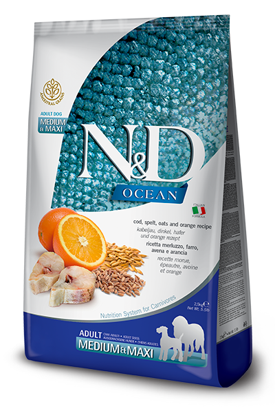 Farmina N&D Ocean Canine Cod, Spelt, Oats & Orange Adult Medium & Maxi Dog Food