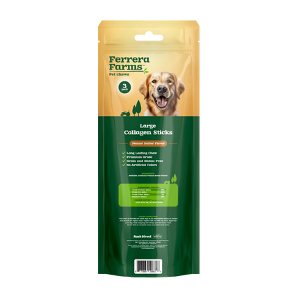 Ferrera Farms Collagen Sticks Peanut Butter Flavor Large Dog Chews 3-Pack