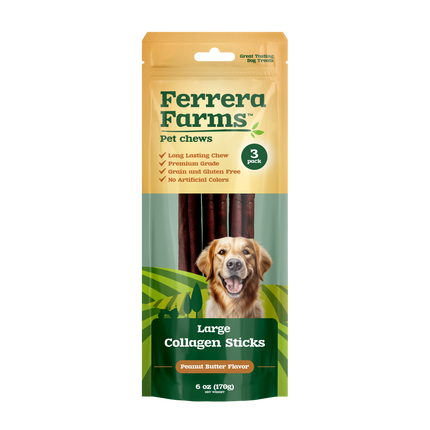 Ferrera Farms Collagen Sticks Peanut Butter Flavor Large Dog Chews 3-Pack