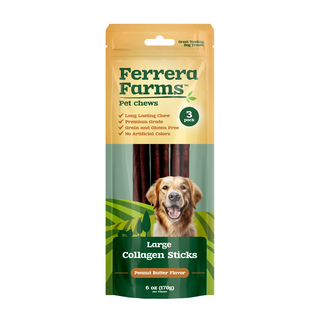 Ferrera Farms Collagen Sticks Peanut Butter Flavor Large Dog Chews 3-Pack