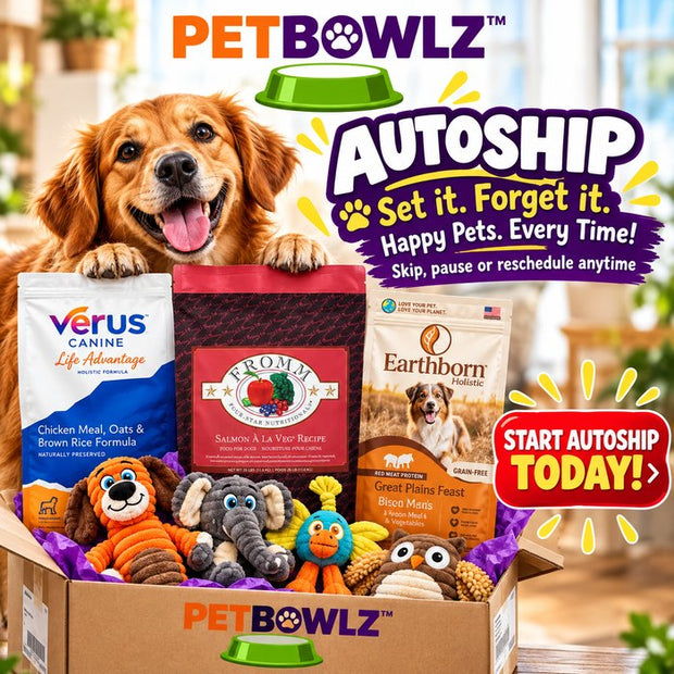 PetBowlz AutoShip: set it, forget it. Skip, pause or reschedule anytime.