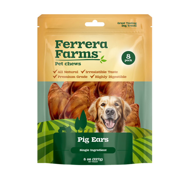 Ferrera Farms Pig Ear Dog Chews 8-Pack