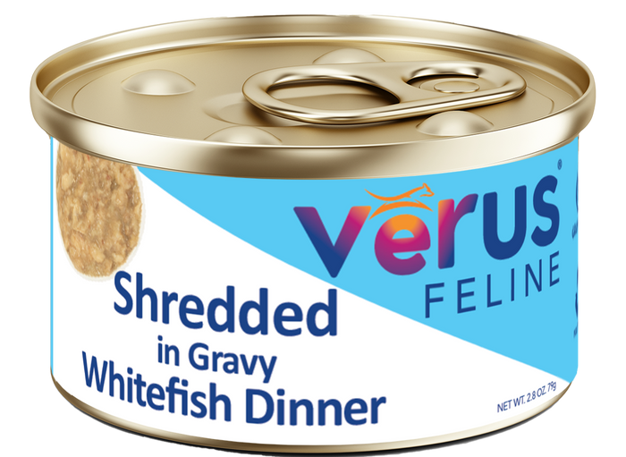 Verus Feline Shredded In Gravy Whitefish Dinner Cat Cans