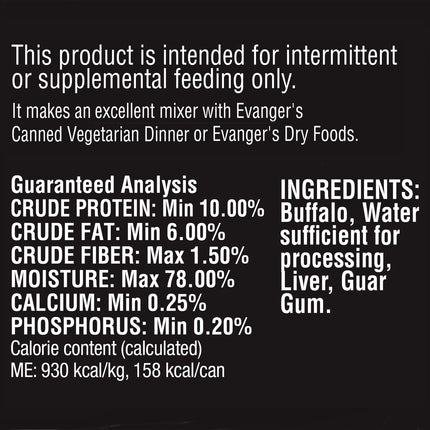 EVANGER'S COMPLEMENTS GRAIN FREE BUFFALO CANNED DOG & CATS