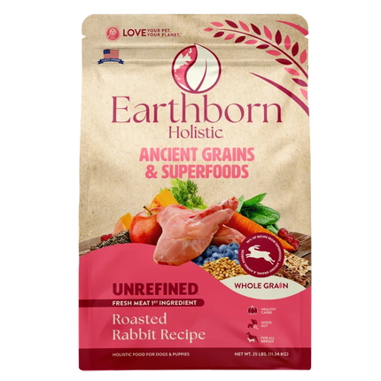 Earthborn Holistic Unrefined Roasted Rabbit dry dog food, 25 lb bag