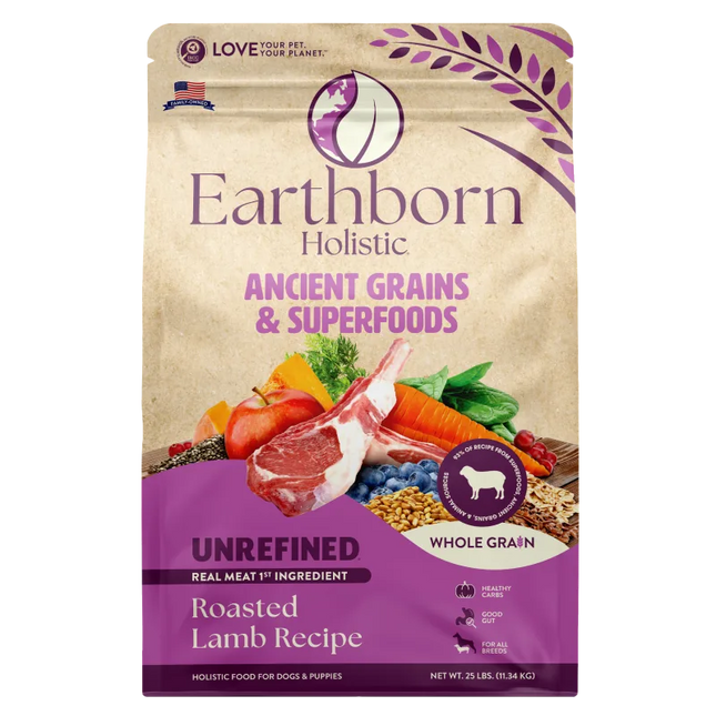 Earthborn Holistic Unrefined Roasted Lamb dry dog food, 25 lb bag