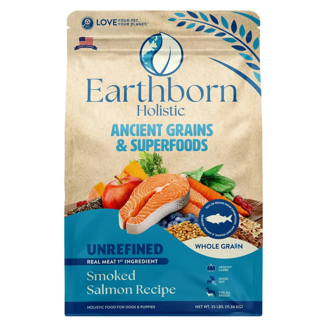 Earthborn Holistic Unrefined Smoked Salmon dry dog food, 25 lb bag