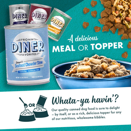 Fromm Diner Favorites Skipper's Seafood Chowder Stew Dog Cans