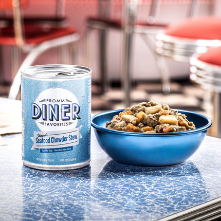Fromm Diner Favorites Skipper's Seafood Chowder Stew Dog Cans