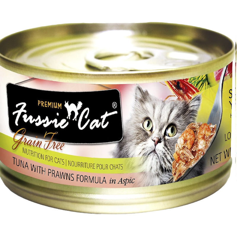 FUSSIE CAT TUNA WITH PRAWNS GRAIN FREE CANNED CAT FOOD 2.82 OZ -CASE OF 24