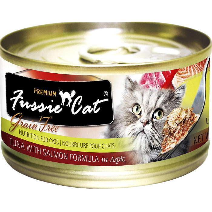 FUSSIE CAT TUNA WITH SALMON GRAIN FREE CANNED CAT FOOD 2.82 OZ -CASE OF 24