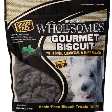Wholesomes Gourmet Biscuit Grain Free Dog Treats with Bone Charcoal & Mint Flavor
