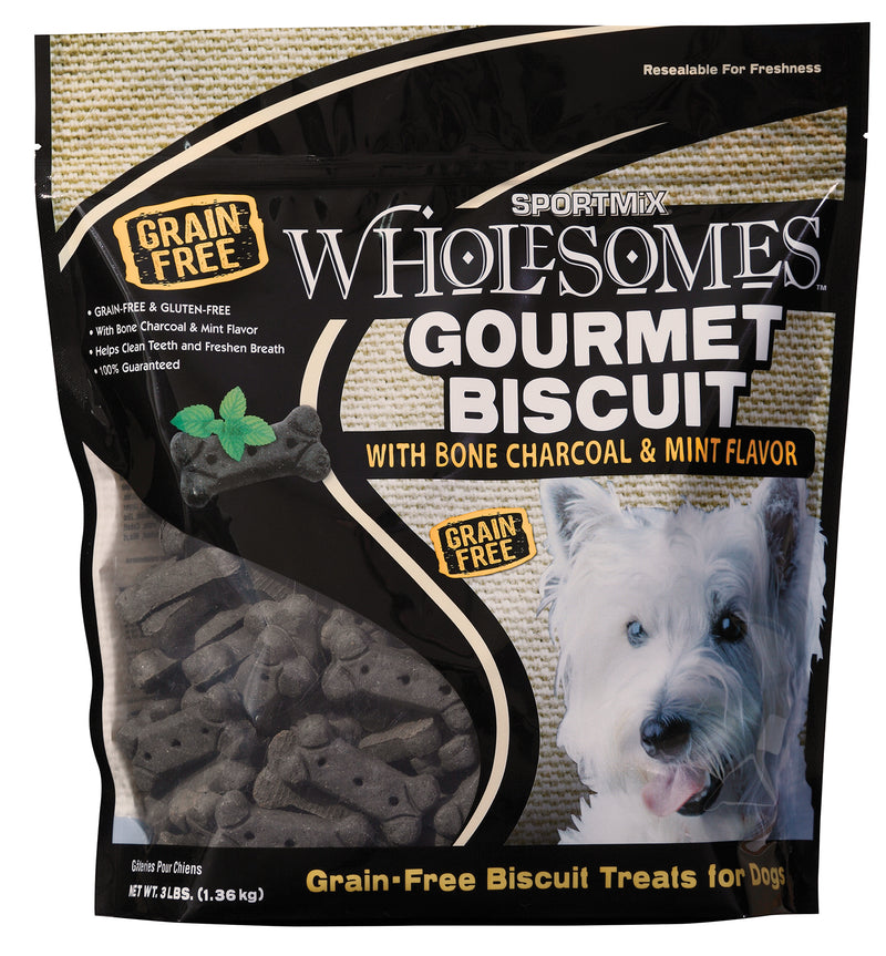 Wholesomes Gourmet Biscuit Grain Free Dog Treats with Bone Charcoal & Mint Flavor